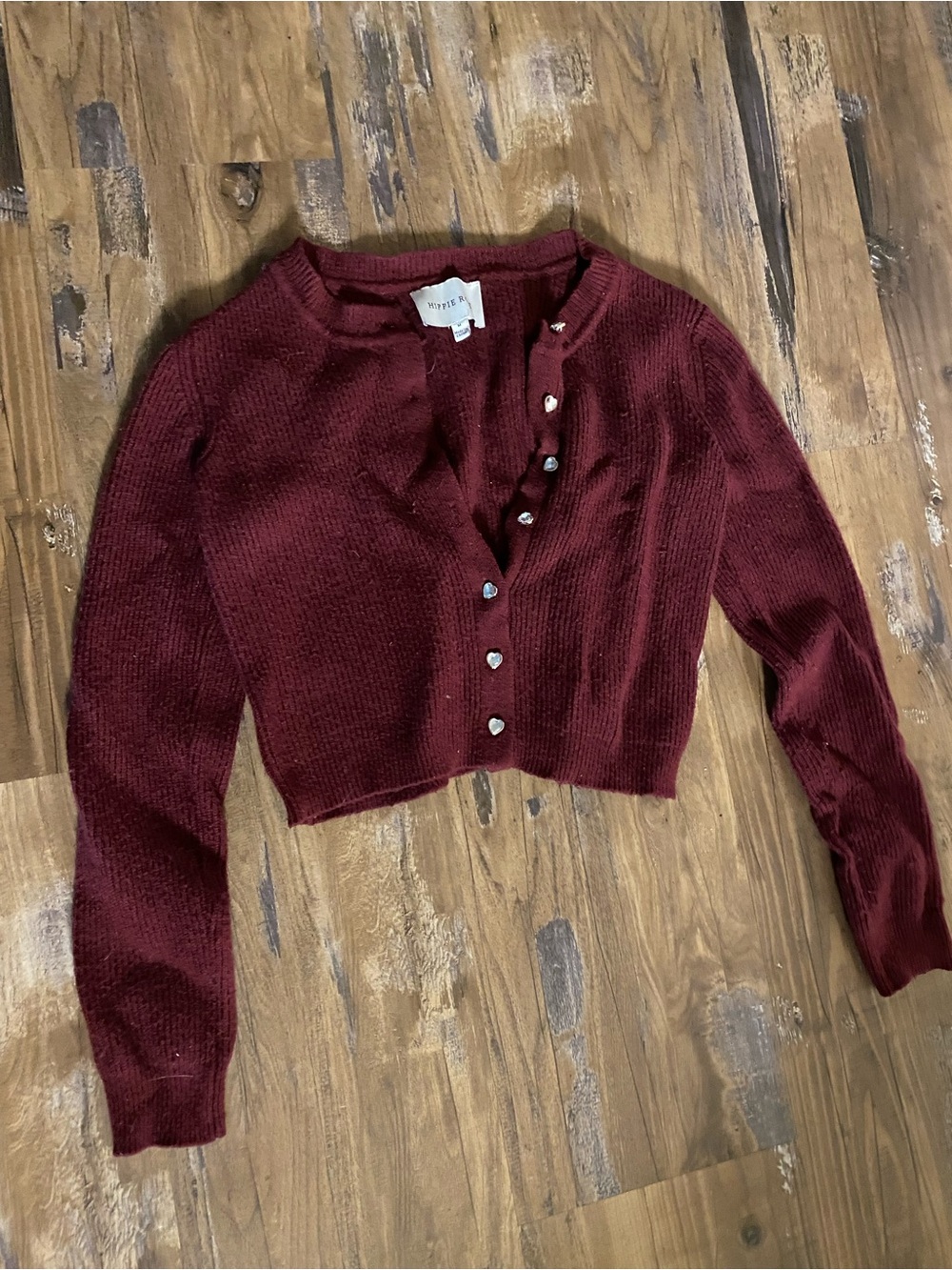 Hippie Rose Burgundy Cropped Button-Front Cardigan